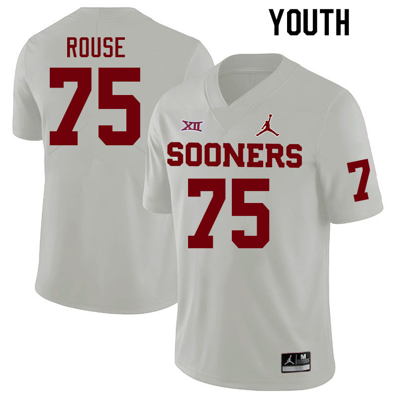 Youth #75 Walter Rouse Oklahoma Sooners College Football Jerseys Stitched-White - Click Image to Close